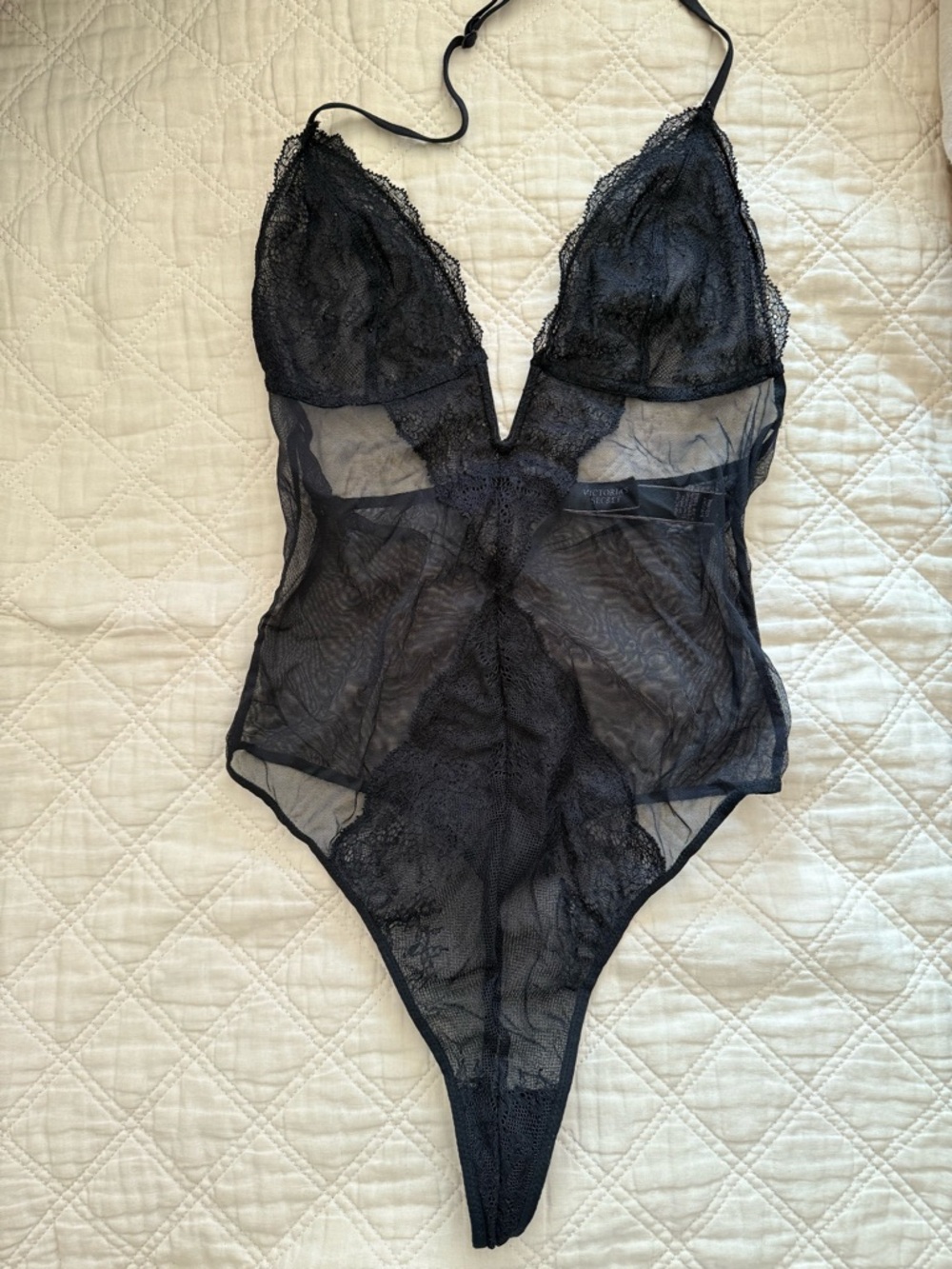 Victoria's Secret Sheer Lace Black Bodysuit